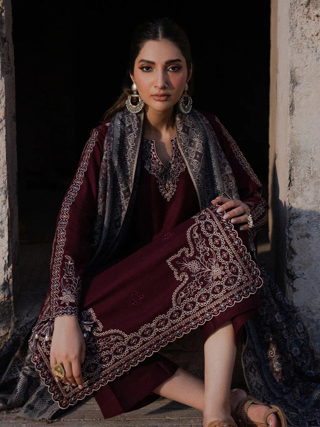 IZEL - 3PC DHANAK EMBROIDERED